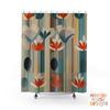 Retro Mid Century Modern Duschvorhang, Orange Türkis Beige Badezimmerdekor, Atomzeitalter Badezimmervorhang