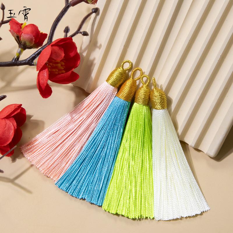 8Cm Pull Ring Gold Silk Threaded Cap Fringed Spike Polyester Fringed Antique Hanging Spike Bookmark Sachet Jewelry Accessories