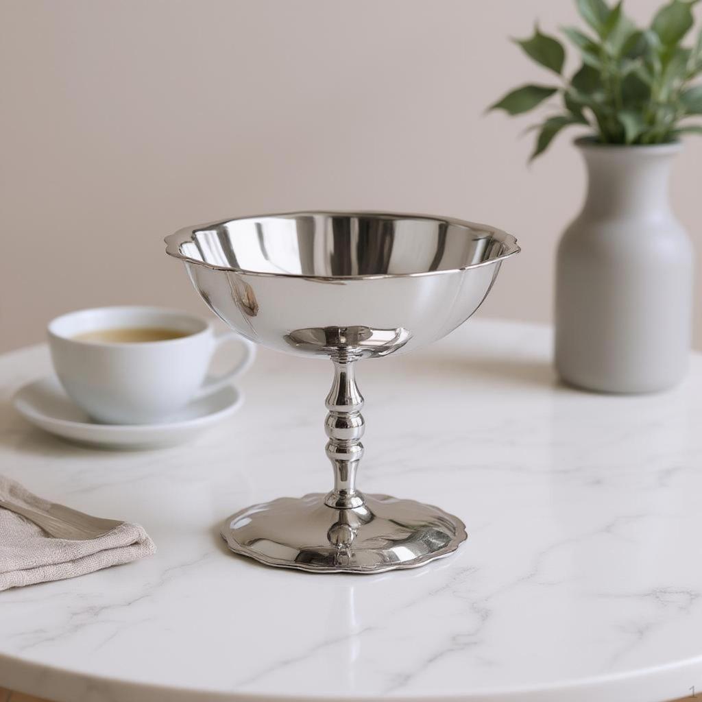 Stemmed Dessert Cup Mirror Polished Stainless Steel Fluted Edge Tableware for Table