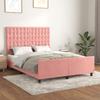 Pink Velvet Bed Frame with Headboard 140 x 200 cm