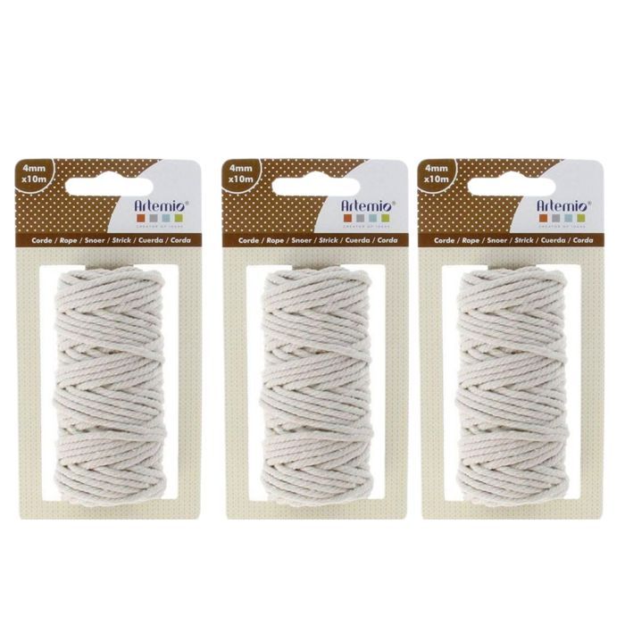 3 Cotton Macrame Strings 10 M - Beige