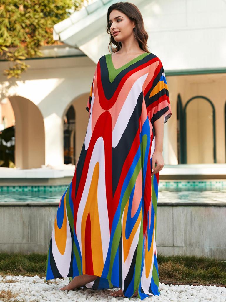 Luźny bawełniany szlafrok z nadrukiem w dużym rozmiarze - okrycie na wakacje na plaży dla kobiet