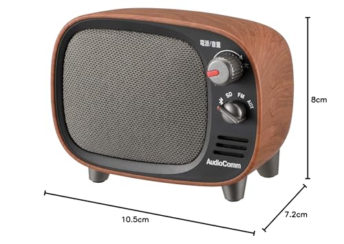 OHM AudioComm Bluetooth Wireless Speaker, Retro Woodgrain Brown, ASP-W900Z-WK (Product Code: 03-0397)