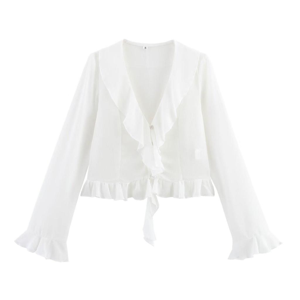 Spring 2025 Women's European & American Style Versatile V-neck Long Sleeve Shirt