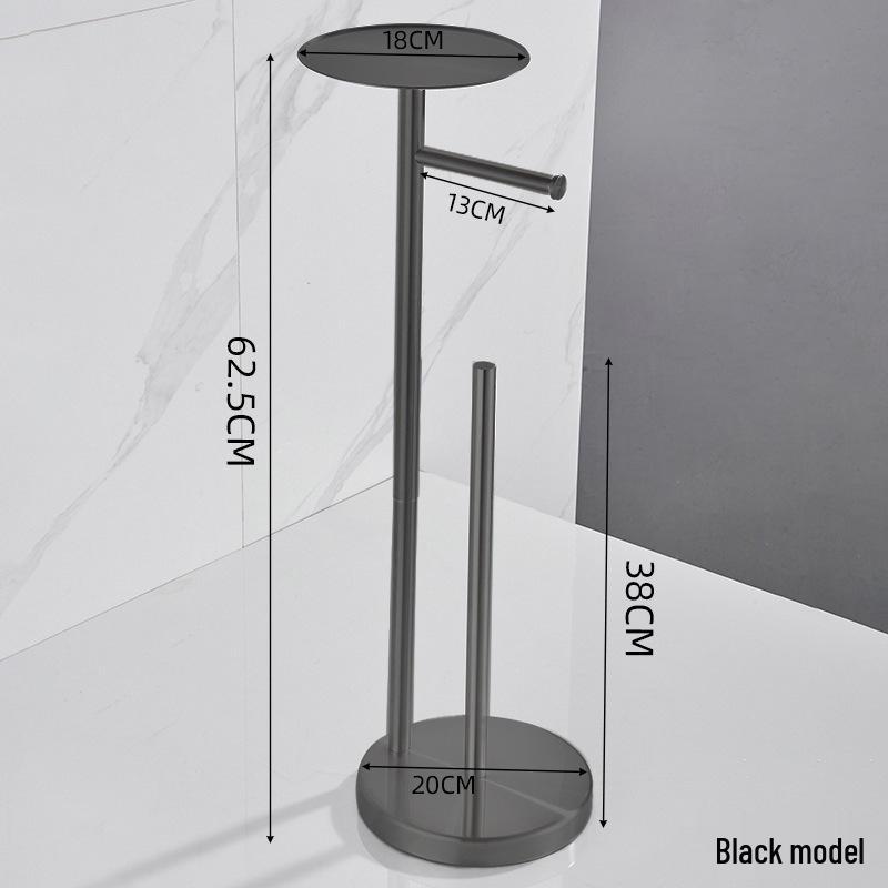 Bathroom Black Stainless Steel Odor-Proof Toilet Paper Holder and Floor Standing Storage Rack with Brush