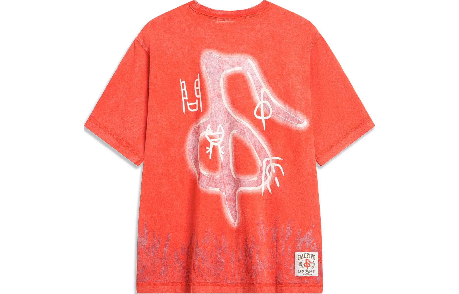 Li Ning T Shirts Unisex Phoenix Orange Crew Neck Moderate Straight Fit AHST767-3 L