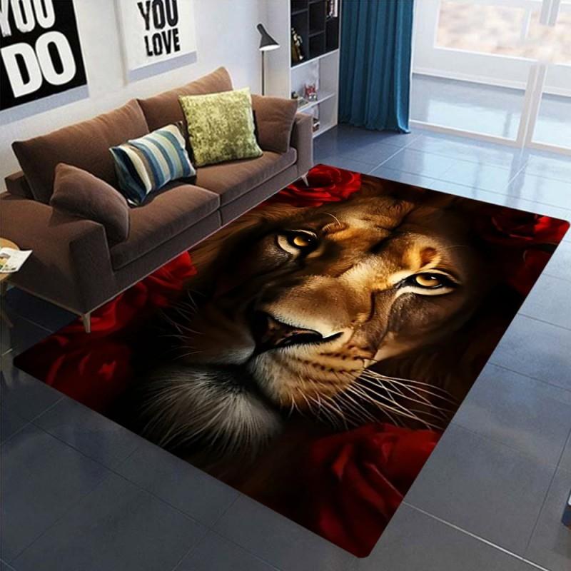3d Lions Leopard Print Rug Living Room Floor Mat Large Area Rug No Shedding Non-Slip Carpet for Bedroom Boys Girls Home Decor