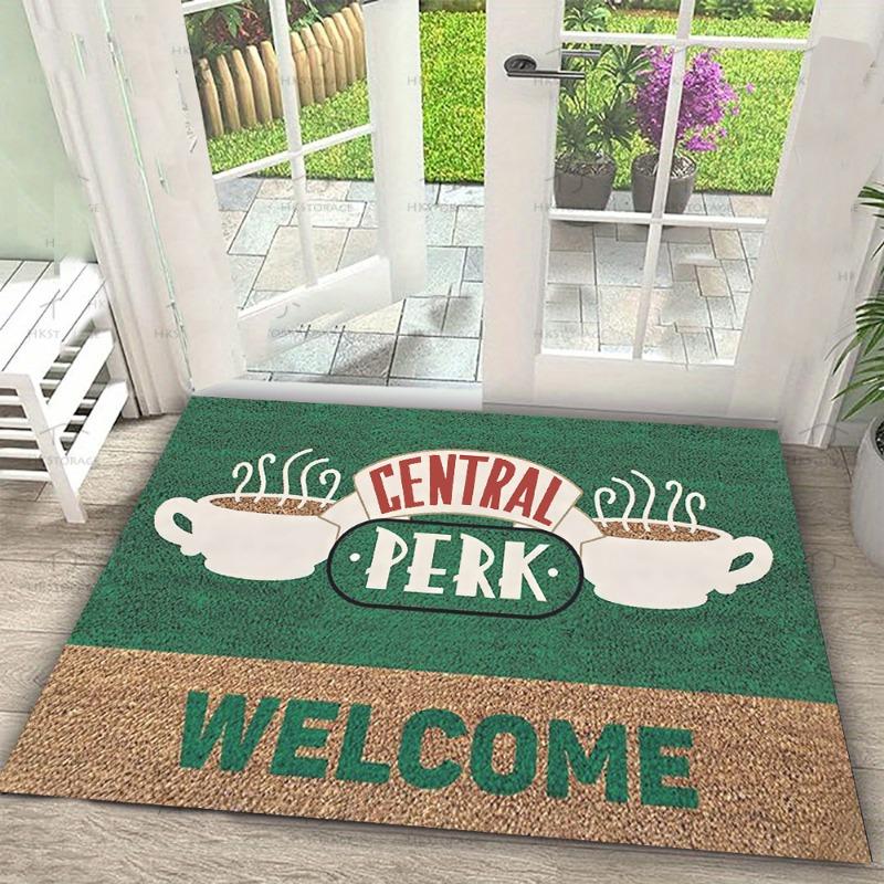 Dywanik z Logo Central Perk Mata z Nadrukiem Filiżanki Kawy Dywanik Tematyczny Serialu Friends Wycieraczka Wejściowa Tekst Powitalny Dekoracja Domu Do Wewnątrz i Na Zewnątrz