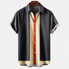 Summer new men's top striped D print men's cardigan lapel