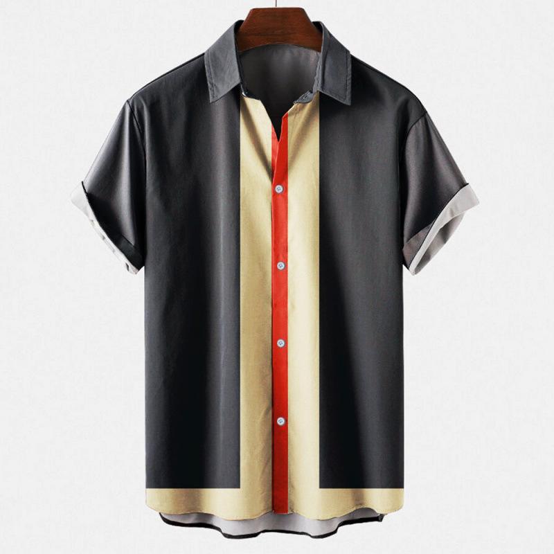 Summer new men's top striped D print men's cardigan lapel