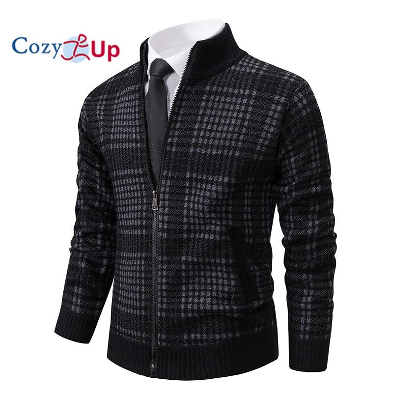 Cozy Up Men's Knitted Sweater Slim Turtleneck Long Sleeves Casual Plaid Jacket