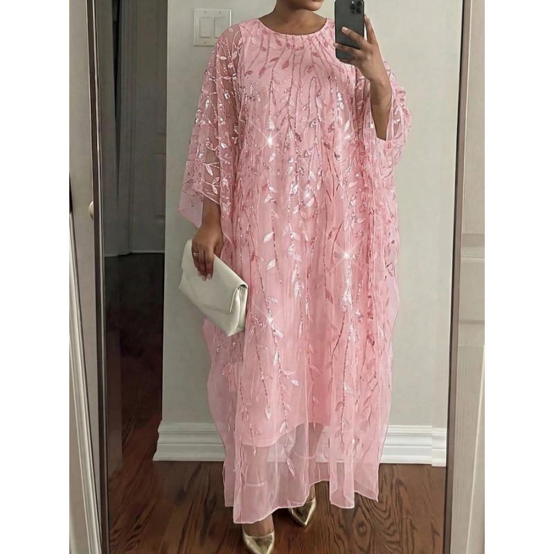 Übergröße Blätter Pailletten Stickerei Zweiteiliger Kaftan Abend Langkleid