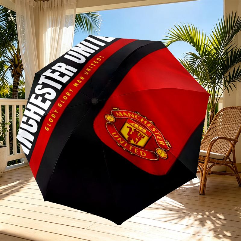 Manchester United F.C Print Automatic Open Close Umbrella, Portable Foldable Umbrella, for Outdoor Commute Camping Trip, Ideal Birthday Gift