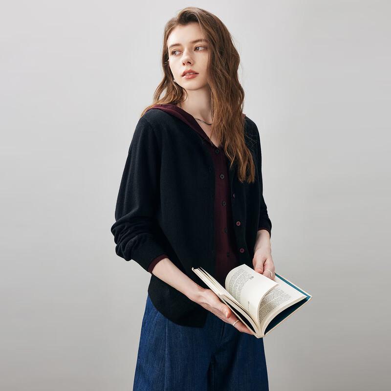 Kemeng Boka Women's 2025 Autumn/Winter 100% Wool Hooded Cardigan