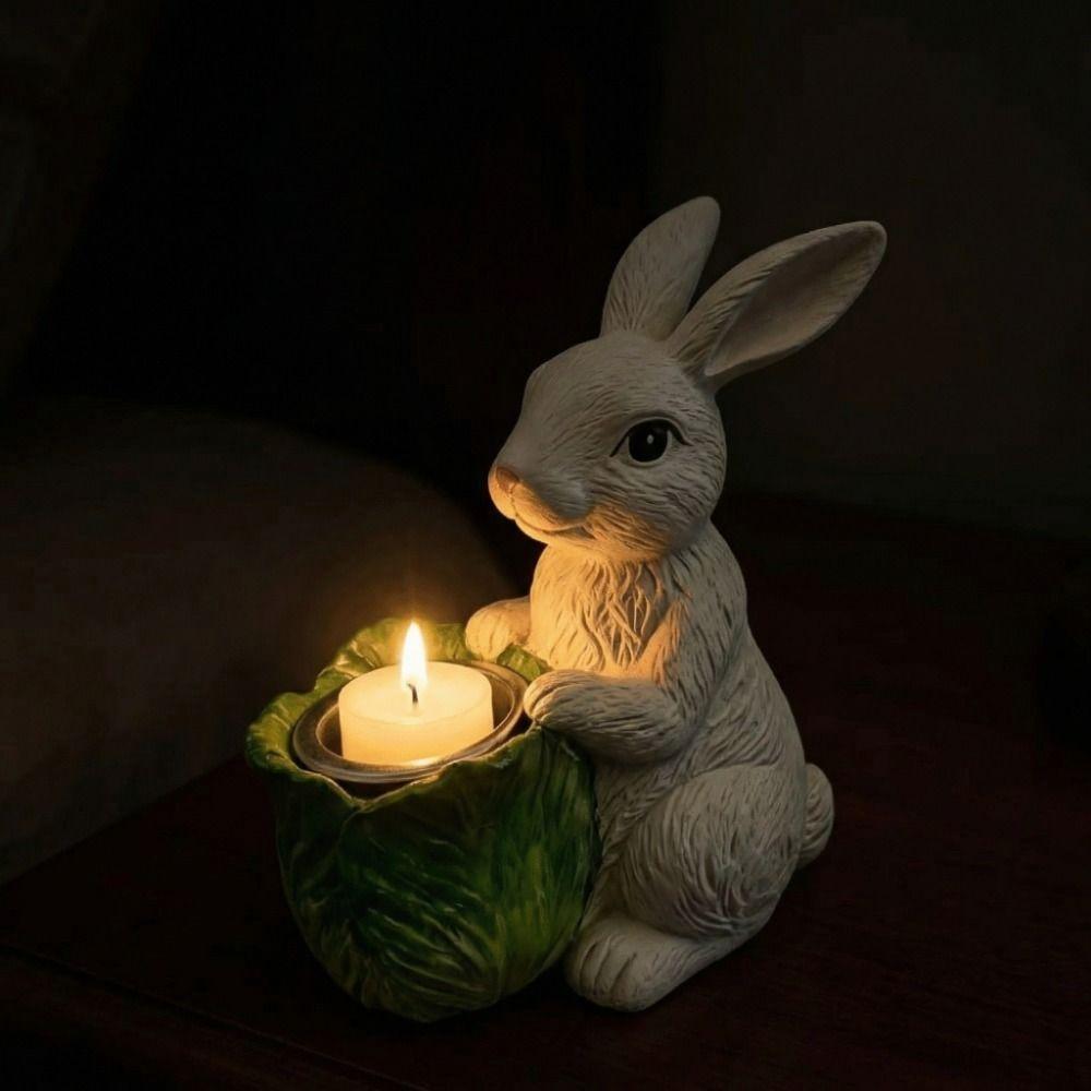 Heat Resistant Candle Holders Cartoon Resin Sculpture Landscape Bunny Ornaments  Dining Party