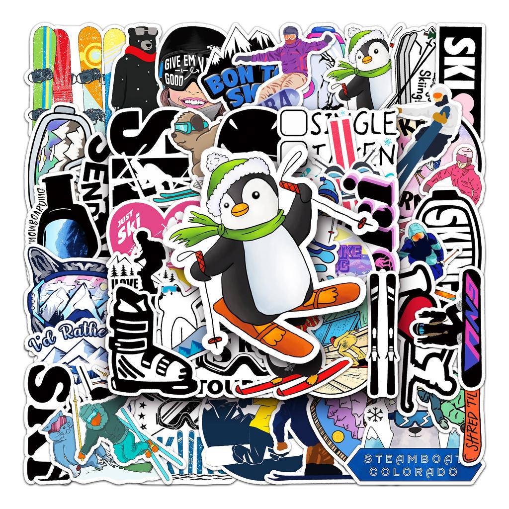 50 Waterproof Stickers for Ski Graffiti Cartoon Sports Skateboard Suitcase