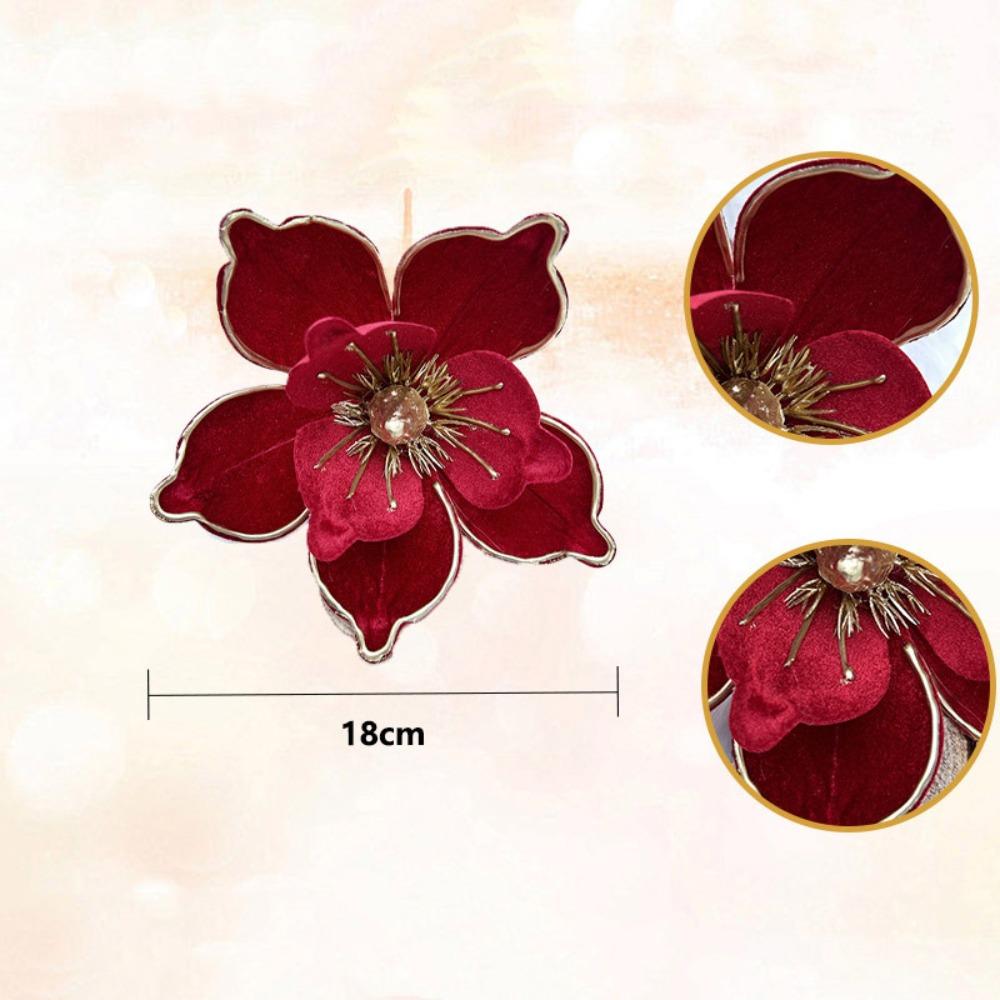 Flannel Fabric Christmas Artificial Flowers Plastic 18cm Glitter Fake Flower DIY Glitter Glitter Poinsettia