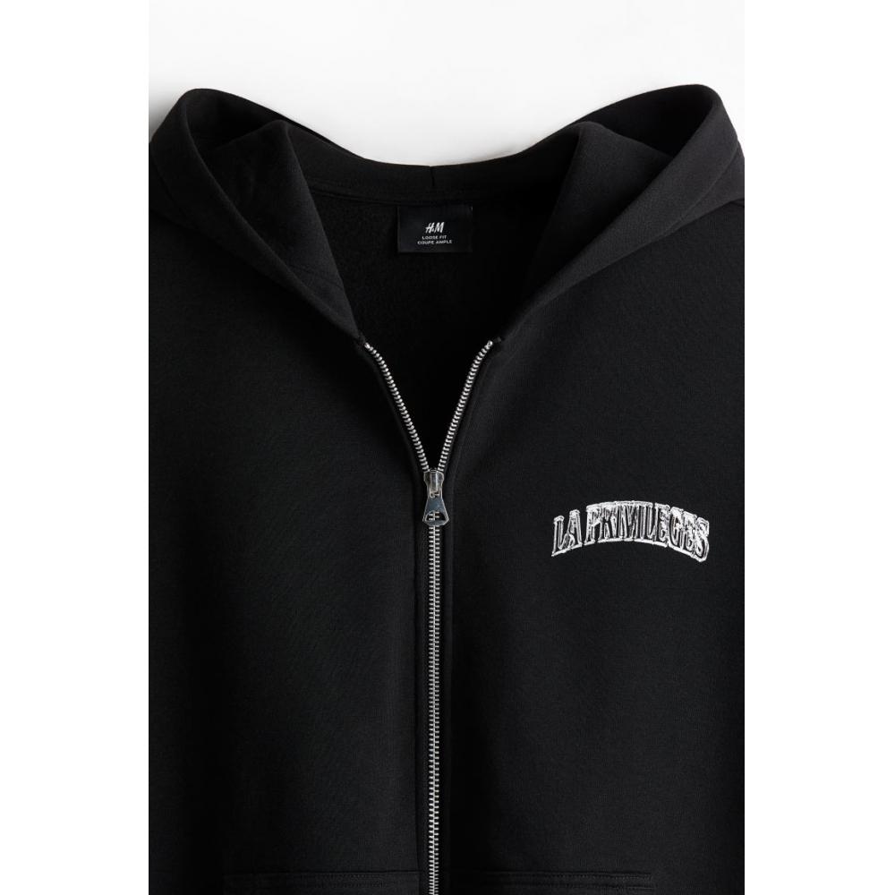 H M ReLaxed Fit Zip Up Hoodie BLack La Privileges