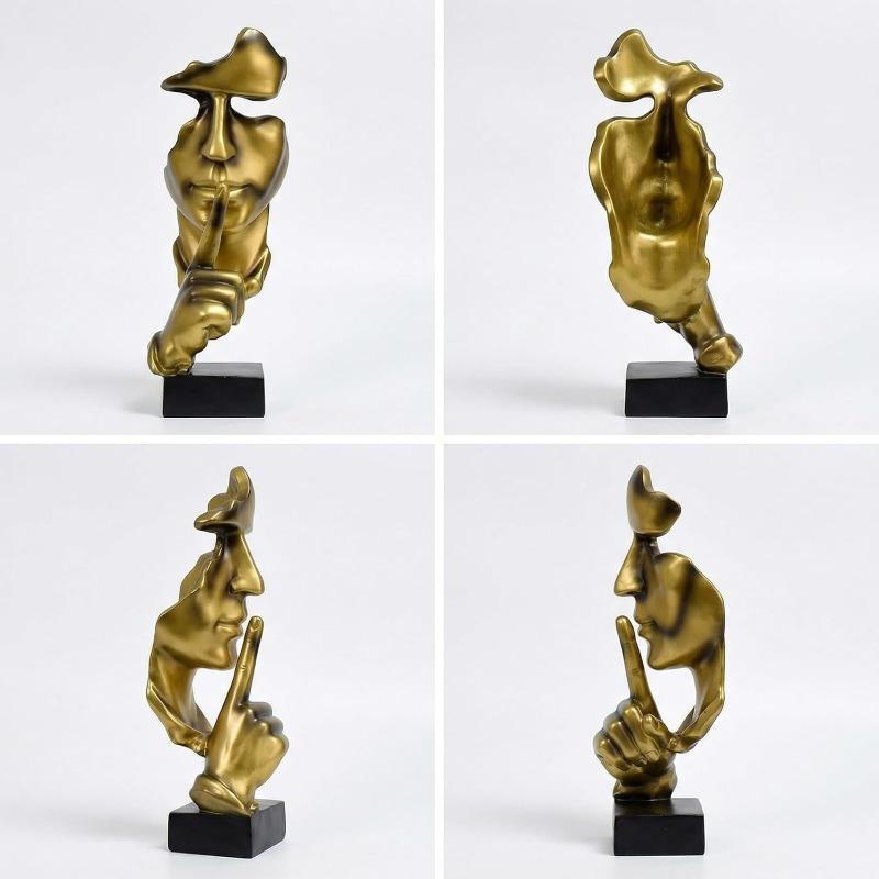 1PC Gold-plated Gold Sculpture, Silence Is Gold Abstract Art Figurine, Resin Statue Ornament