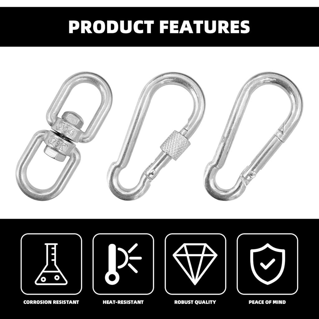 12Pcs M6 Swivel Ring Double Ended Swivel Eye Hook with M6 Snap Hooks, Stainless Steel Eye to Eye Heavy Duty Swivel Ring Kit for Web Tree Swing