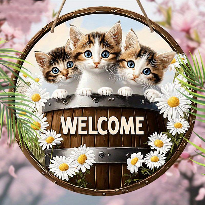

Деревянная подвесная декоративная табличка, приветственные таблички, милый кошачий узор, украшения для дома или сада, 2D плоские подвески, подарки на новоселье для друзей 2D,Style1,1pc