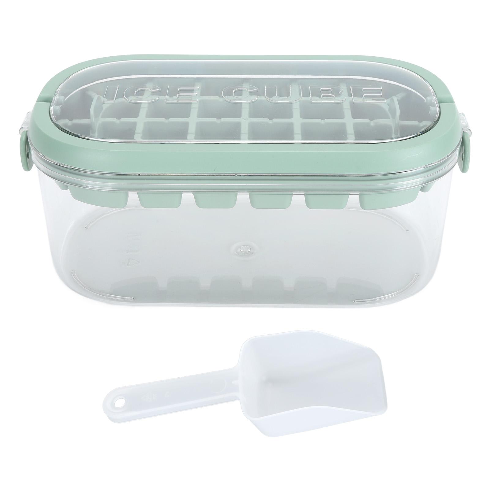 Ice Cube Tray with Lid Bin and Scoop Removable Cover Stackable Large Capacity Ice Cubes Mould Tray with Handle for