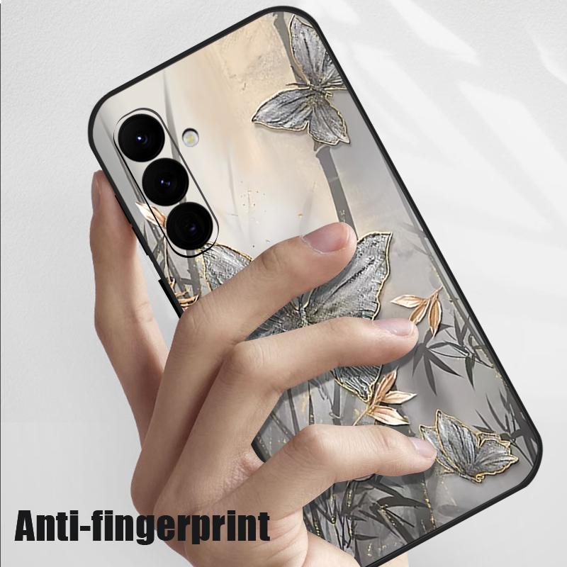 Lanyard Case For Samsung Galaxy S25 Ultra S24 S23 S22 Plus S21 FE A15 A16 A35 A36 A54 A55 A56 5G Bamboo Butterfly Printed Case Capa Coque