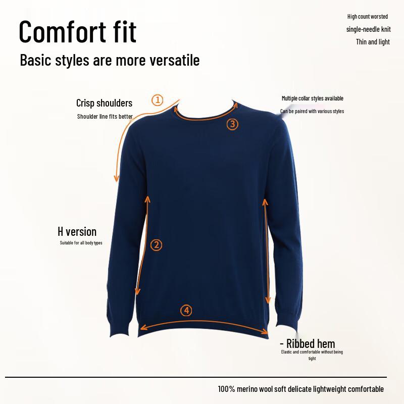 Hengyuanxiang Men's 100% Fine Wool Thin Pullover Sweater