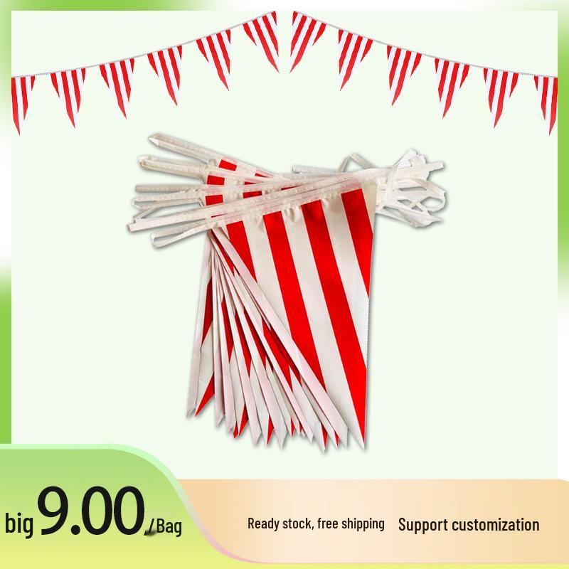 30m Red-White Striped Circus Carnival Pennant Bunting for Parties and Decorations