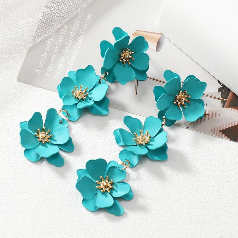 YEHHY European and American Versatile Fashion Long Multi-color Flower-inspired Earring Style Rose-red Studs Earrings