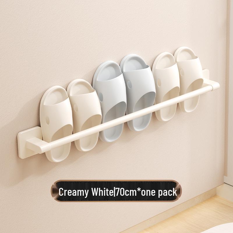 Cream No-Drill Wall-Mounted Shoe Rack for Bathroom or Behind Door
