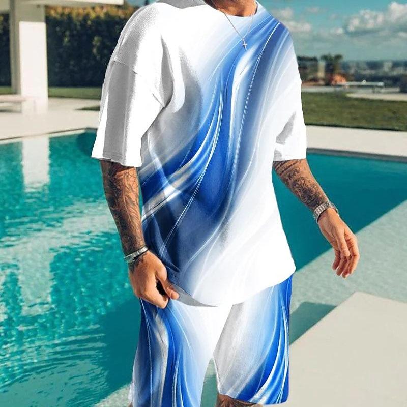 

Men s Color Block Graphic Prints 2pcs Tees sets Matching Sets Short Outdoor Street Daily 3D Print Summer Spring Red Blue Purple 3XL