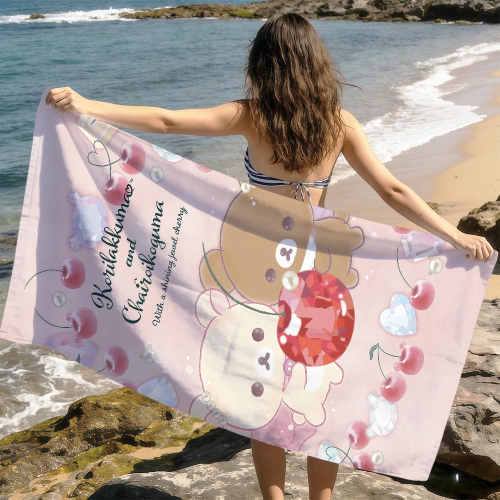 cute cartoon face fun Bear R-Rilakkuma soft Dry Beach Towels Trip Towel swim Summer Holiday Vacation bathing Pool Camp Gift