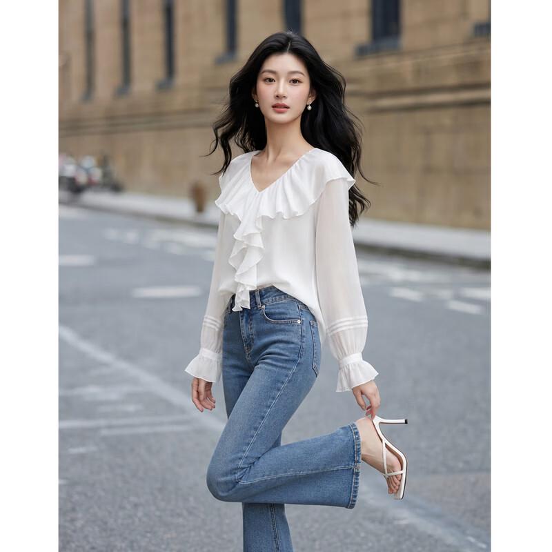 Women s Loose Fit Ruffle Chiffon Blouse L