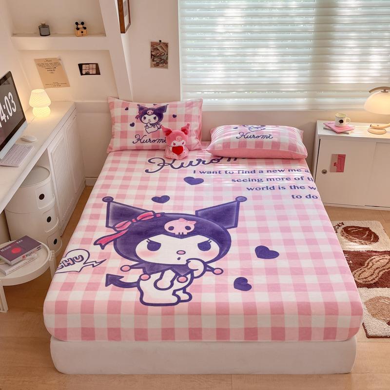 3D Pattern K-Kuromi Soft Bedding Fitted Sheet Deep Pocket 30Cm Cartoon H-Hello Kitty Fitted Sheets Fade Resistant Multiple Sizes
