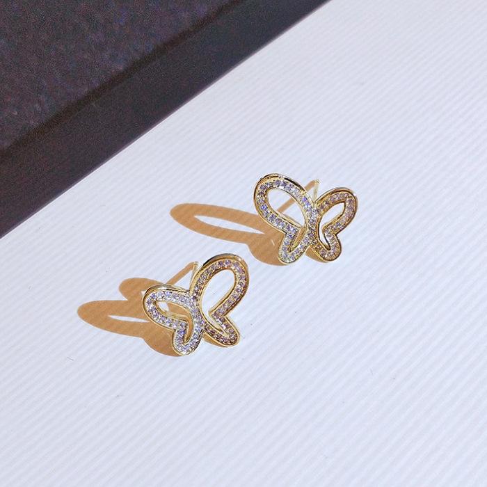 Niche Design Stud Earrings Trendy Cold Wind Diamond Butterfly Earrings Women'S Simple Luxury Ear Jewelry
