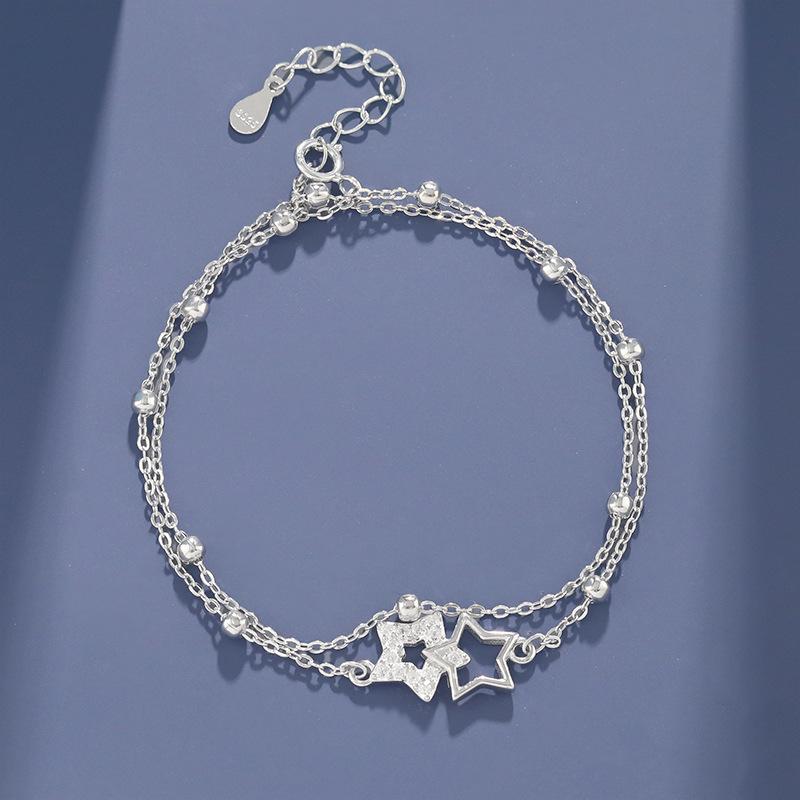 Korean Style S925 Sterling Silver Starry Sky Bracelet - Elegant, Simple, Stackable High-End Design for Women.