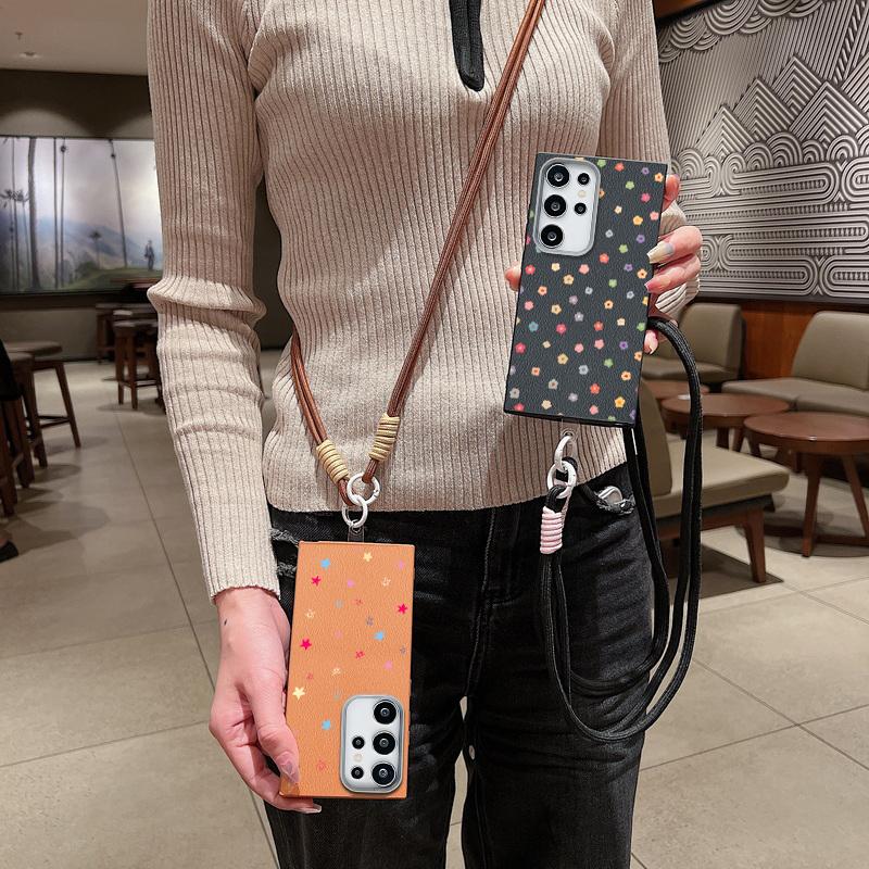Crossbody Lanyard Case For Samsung Galaxy S24 FE S25 S22 S23 Ultra A55 A53 A54 A15 A16 A25 A56 5G Small Flowers Soft Phone Cover