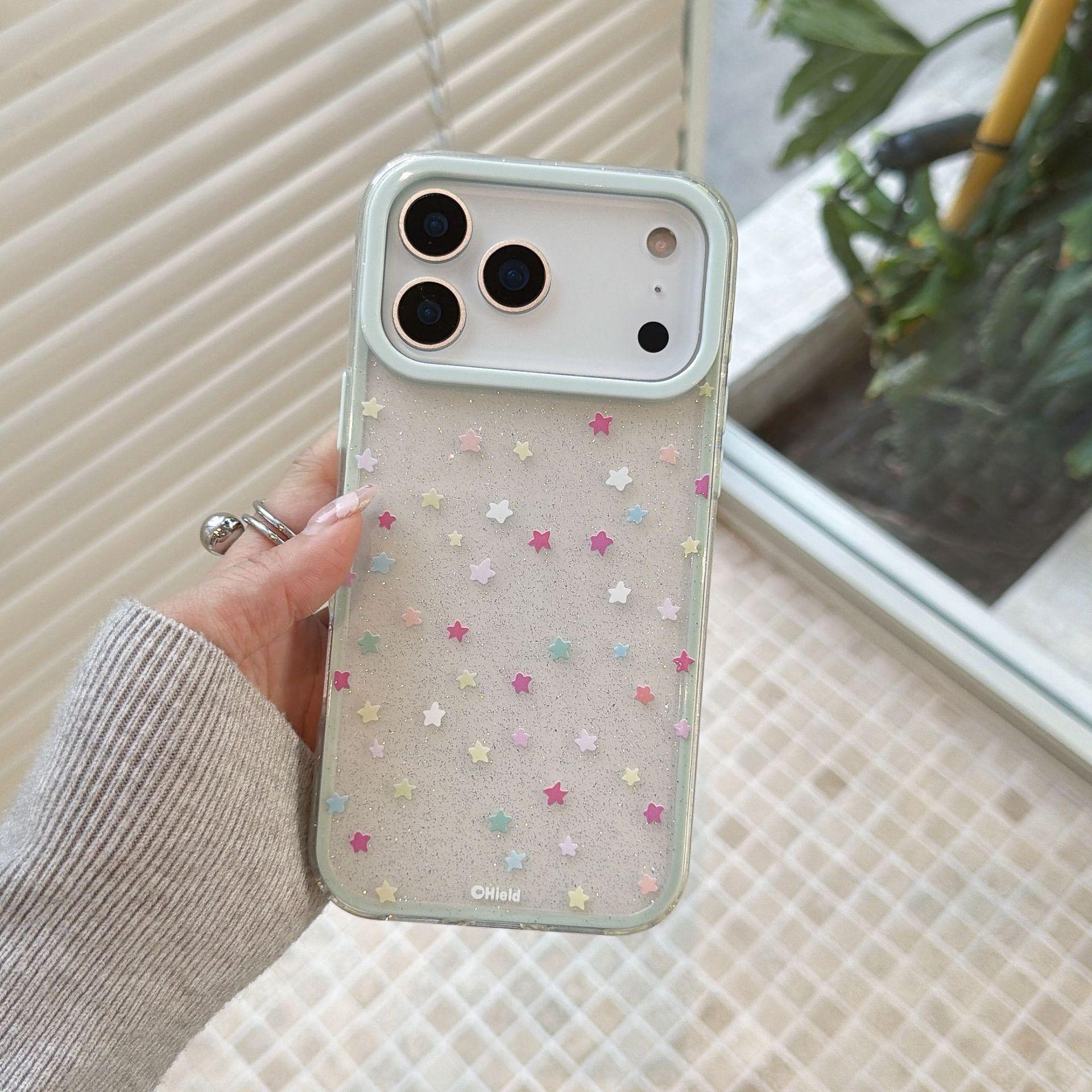 

Minimalist Green Frame Starry Transparent Case for iPhone 17 Pro Max/16/15/14 iPhone 13 Pro