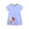 Summer Girls Dress Cartoon Embroidered Crew Neck Girls Skirt Knitted Cotton Short Sleeve Children's Skirt