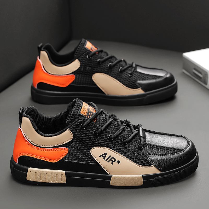 

Модные летние мужские дышащие полые спортивные туфли из тонкой сетки, модная и универсальная повседневная обувь, мужская вулканизированная обувь 44 чёрный