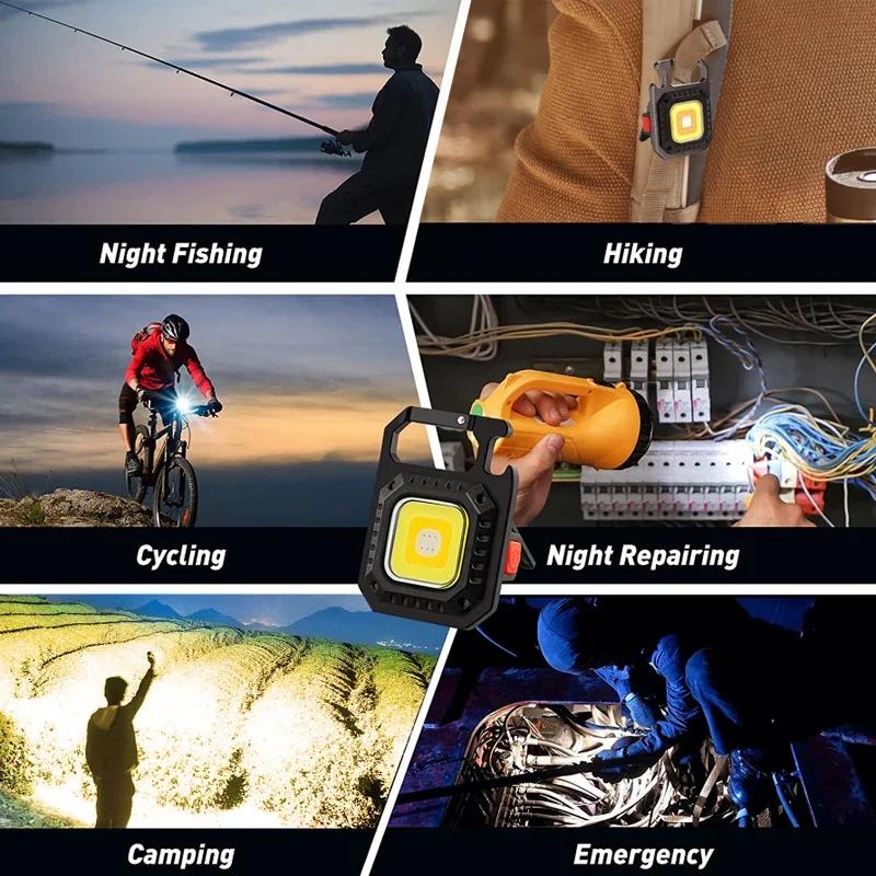 Mini LED Working Light Multifunctional COB Keychain Light Rechargeable Portable Flashlight Outdoor Camping Torch