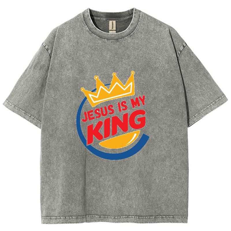Jesus Is My King Letter Print Women's T-Shirt Wash Oversized Unisex Short Sleeve Simple Casual Design Top Summer