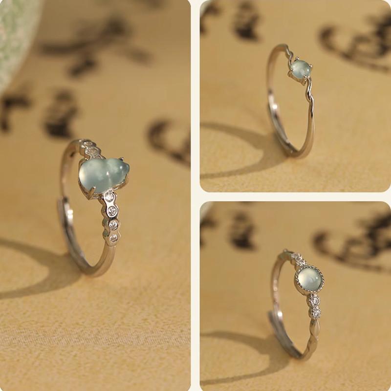 Stunning New Chinese Style Gourd Jade Ring For Women In Trendy Geometric Design