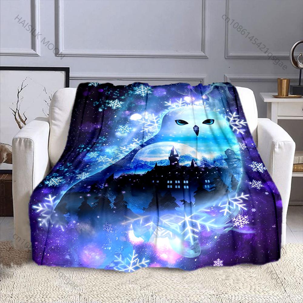 Multi-Size Castle Owl Magic Elements Print Warm and Comfortable Blanket for Home Sofa Bed Travel Camping Picnic RV