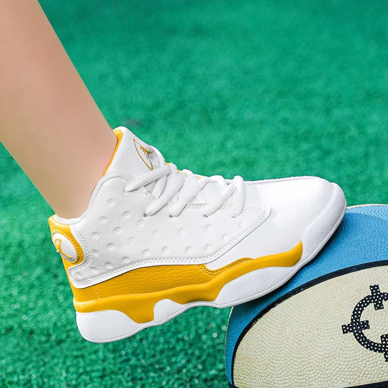 

Boys 2025 Autumn/Winter Non-slip Leather Basketball Shoes - Durable Sports Shoes for Medium to Large Kids 40 білий/жовтий