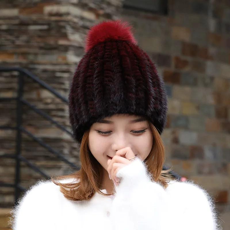 Mink Hair Hat Women's Autumn and Winter Foreign Style Fashionable Versatile Ear Protection Warm Hat Winter Real Hair Women's Fur Mink Hat