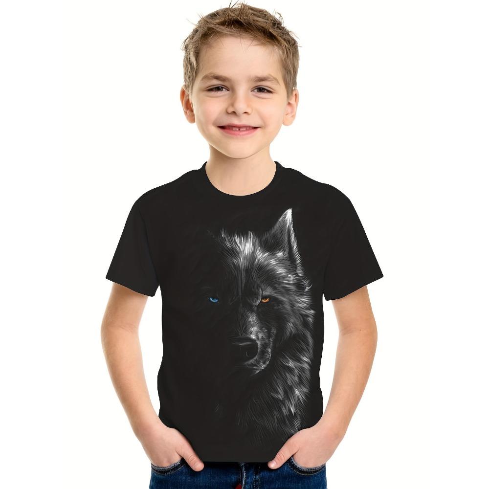 Kids Clothing Boy T-shirt Top Short Sleeve Cool 3D Animal Wolf Print Kids Summer Clothes Stylish Streetwear Round Neck Girl Clothes