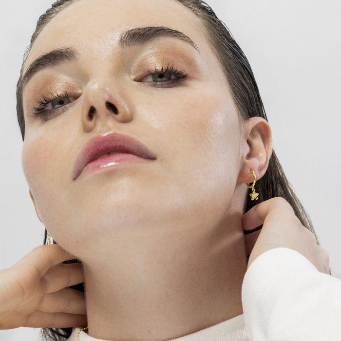 Boucles d'oreilles - Luxenter - Fleur - Argent 925 - Or jaune 18k - Zirconium étincelant