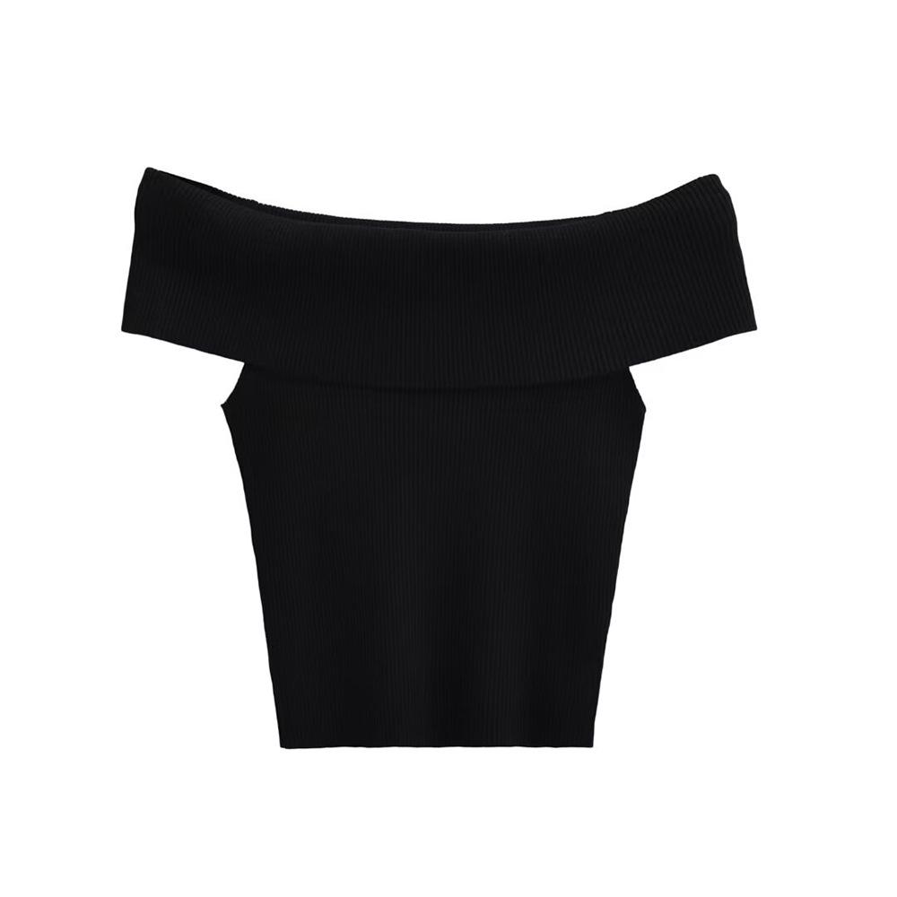 

Трендовый женский вязаный топ с открытыми плечами: Летний стиль облегающего кроя Small чёрный